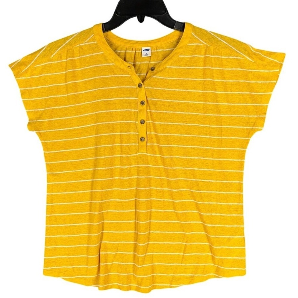 Old Navy Linen Dolman Sleeve Casual Short Sleeve Shirt Striped Trend Womens M‎